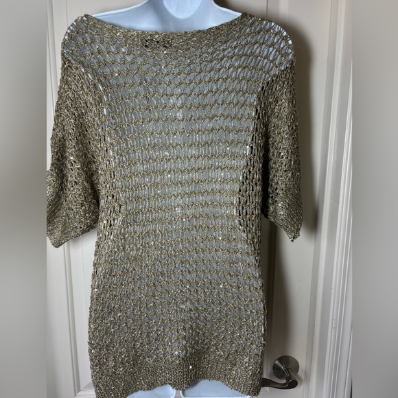 Inseparable Dazzling Gold Khaki Open-work sweater top Large - Picture 3 of 5